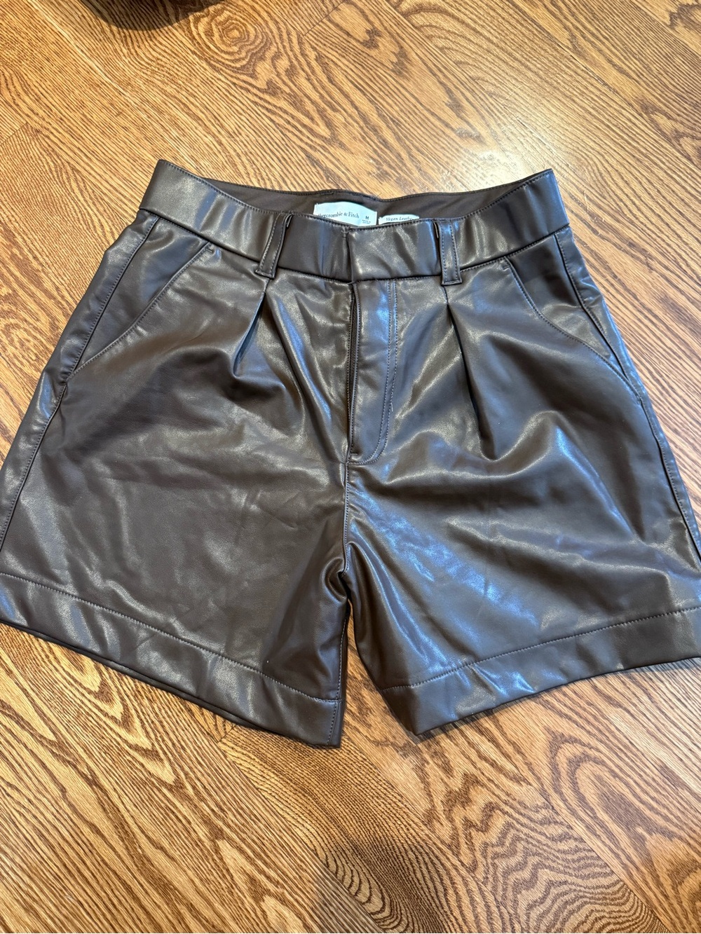 Abercrombie & Fitch High-Waist Faux Leather Shorts - Dark Brown